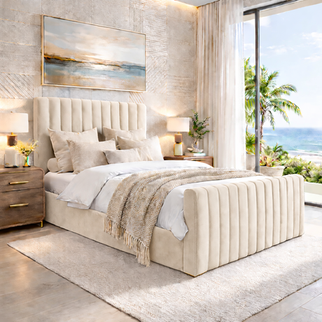 NEW!! FREE DELIVERY! Modern Tall Vertical SLIM Design Ottoman Bed Frame with Gas-Lift Storage – Available in All Sizes & Any Color - Anna Furniture