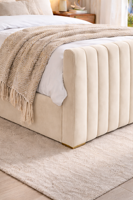 FREE DELIVERY! Modern Velvet Ottoman Bed Frame with Gas-Lift Storage & Tall Vertical SLIM Design Headboard – Available in All Sizes COLOR PLUSH GREY