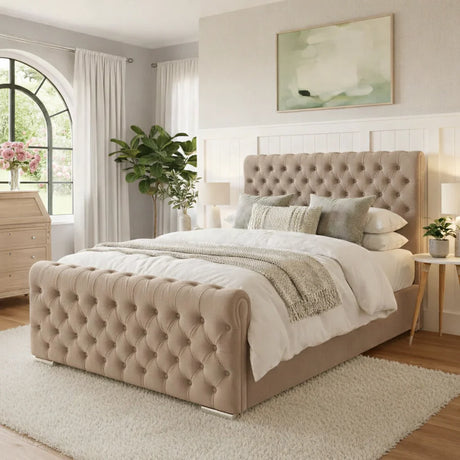 NEW!!  FREE DELIVERY! Luxury Round Chesterfield Diamond Button Tufted Velvet Ottoman Bed Frame | Available in All Sizes & Any Color - Anna Furniture