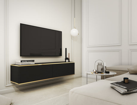 Floating TV Stand ORO 135 SLATS blackTV Stand ORO 135 Depth: 32cmWidth: 135cmHeight: 30cmA modern tv table is a practical and elegant piece of furniture, a perfect for people who looking for functional furniture for a modern interior.The simple design gua