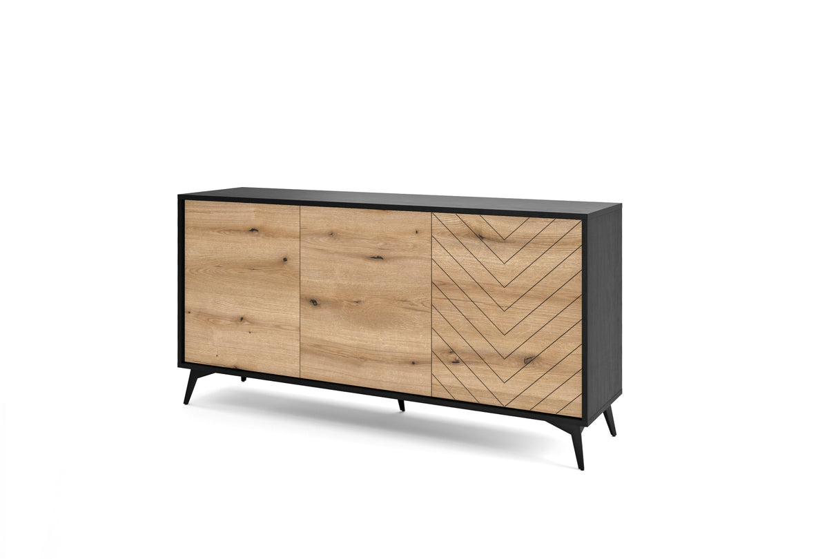 Storage cabinet DIAMOND 03 black / evoke oakStorage cabinet DIAMOND 03 (154/77/39) ColourBlack / Oak Evoke MaterialLaminated board 16mm VeneerEdging ABS Metal Legs PUSH-TO-OPENAnna Furniture