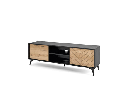 TV Stand DIAMOND 01 black / evoke oakTV Stand DIAMOND 01 (154/50/39) ColourBlack / Oak Evoke MaterialLaminated board 16mm VeneerEdging ABS Metal Legs PUSH-TO-OPENAnna Furniture