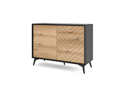 Storage cabinet DIAMOND 02 black / evoke oakStorage cabinet DIAMOND 02 (104/77/39) ColourBlack / Oak Evoke MaterialLaminated board 16mm VeneerEdging ABS Metal Legs PUSH-TO-OPENAnna Furniture