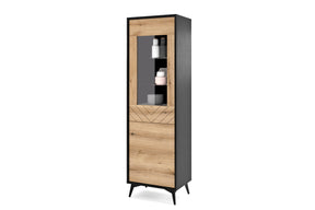 Display cabinet DIAMOND 08 black / evoke oakDisplay cabinet DIAMOND 08 (54/178/39) ColourBlack / Oak Evoke MaterialLaminated board 16mm VeneerEdging ABS Metal Legs PUSH-TO-OPENAnna Furniture