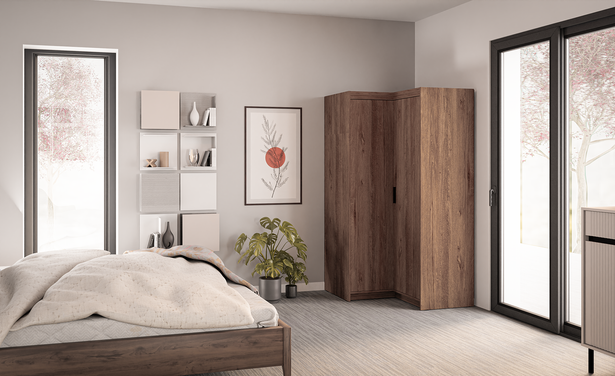 CORNER WARDROBE SELENA 2D NAR 100CM *AVAILABLE IN 3 COLORS*AVAILABLE IN 3 COLORSSONOMA, WHITE AND LEFKAS OAK Dimensions: 978 x 1905 x 978 mm (W x H x D) Number of packages: 3 Front: - laminated board 15 mm - the melamine edging - handle: 128 mm / plastic