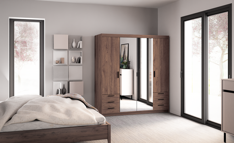 CORNER WARDROBE SELENA 4D 6S - MIRROR 176CM *AVAILABLE IN 3 COLORS*AVAILABLE IN 3 COLORSSONOMA, WHITE AND LEFKAS OAK Dimensions: 176 x 1905 x 530 mm (W x H x D) Number of packages: 4 Front: - laminated board 15 mm - the melamine edging - handle: 128 mm /