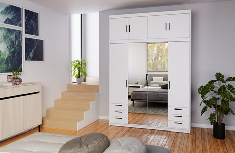CORNER WARDROBE SELENA 4D 6S - MIRROR 176CM *AVAILABLE IN 3 COLORS*AVAILABLE IN 3 COLORSSONOMA, WHITE AND LEFKAS OAK Dimensions: 176 x 1905 x 530 mm (W x H x D) Number of packages: 4 Front: - laminated board 15 mm - the melamine edging - handle: 128 mm /