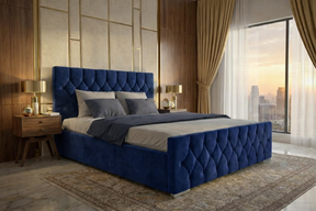 FREE DELIVERY! Luxury Velvet Chesterfield Bed with Deep Diamond Tufting & Chrome Feet – Available in All Sizes / PLUSH VELVET NAVY - Anna Furniture