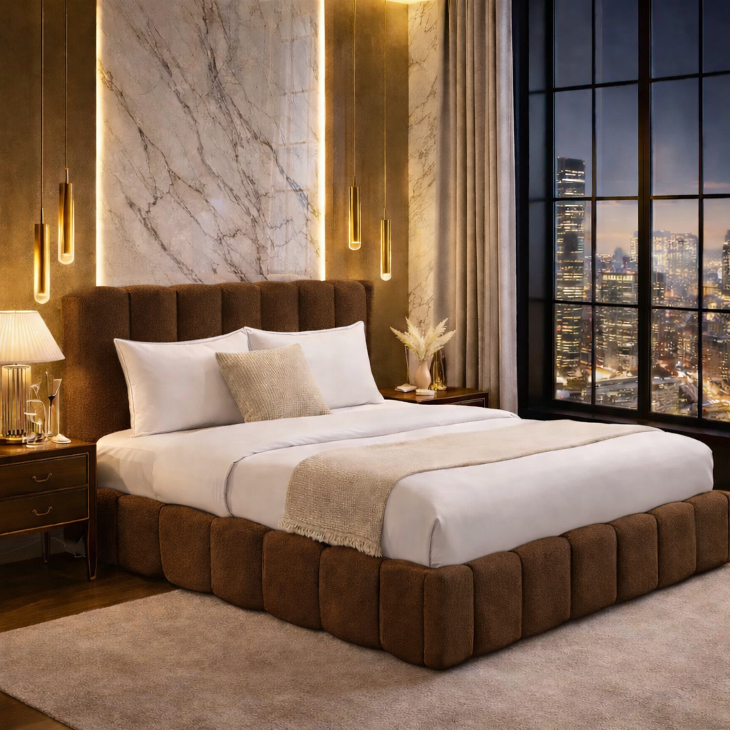 FREE DELIVERY! Ottoman Bed Frame Cloud – Teddy Boucle fabric | Available in All Sizes / Brown