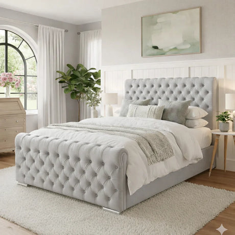 NEW!!  FREE DELIVERY! Luxury Round Chesterfield Diamond Button Tufted Velvet Ottoman Bed Frame | Available in All Sizes & Any Color - Anna Furniture