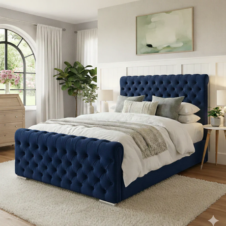 NEW!!  FREE DELIVERY! Luxury Round Chesterfield Diamond Button Tufted Velvet Ottoman Bed Frame | Available in All Sizes & Any Color - Anna Furniture