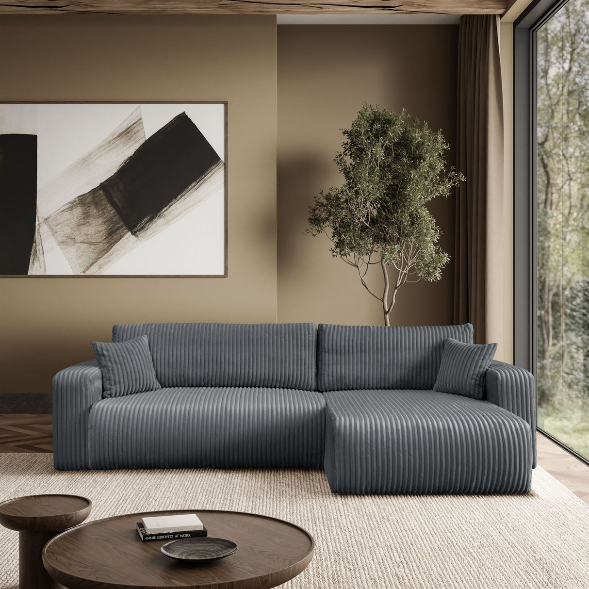 CORNER SOFA BED TOREZIO XL 277CM SPRINGS + FOAM JUMBO CORDED TILIA FABRIC