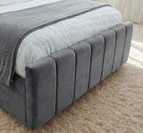 FREE DELIVERY! Modern Velvet Ottoman Bed Frame with Gas-Lift Storage & Tall Vertical Design Headboard – Available in All Sizes