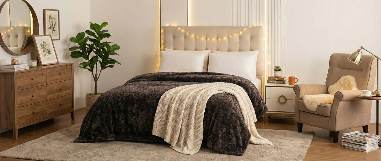 FREE GIFT Super Soft Warm Blanket Sofa Bed Throw in King Size 150x200cm SILVER / BROWN - Anna Furniture