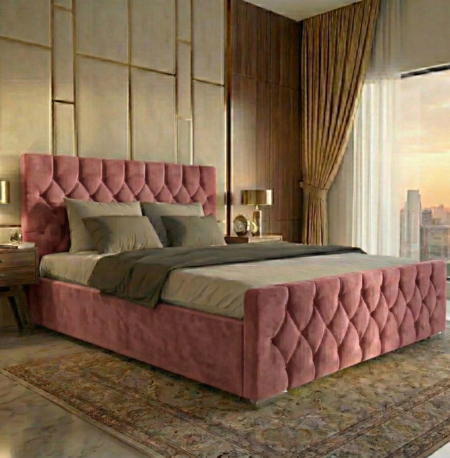 FREE DELIVERY! Luxury Velvet Chesterfield Bed with Deep Diamond Tufting & Chrome Feet – Available in All Sizes