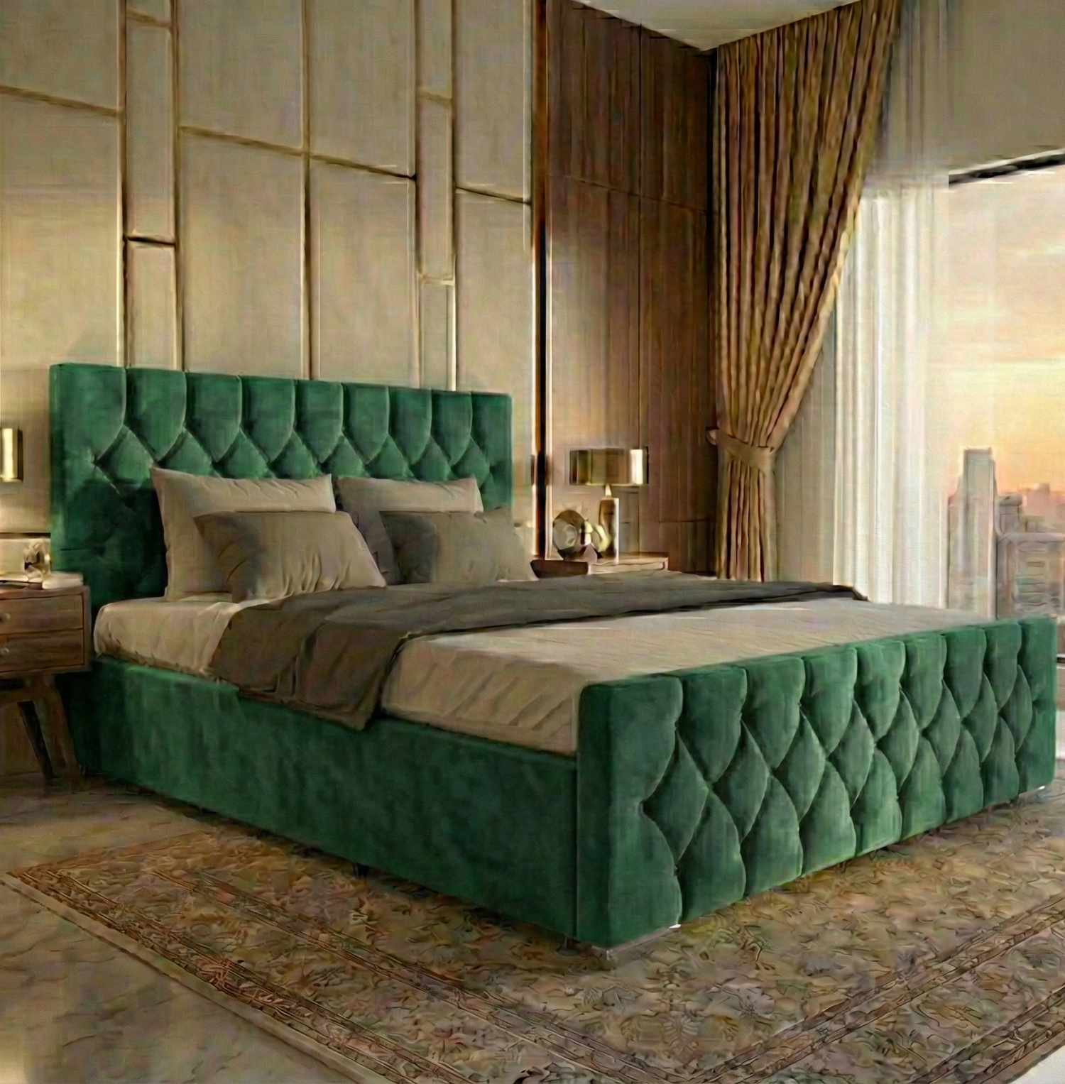 FREE DELIVERY! Luxury Velvet Chesterfield Bed with Deep Diamond Tufting & Chrome Feet – Available in All Sizes