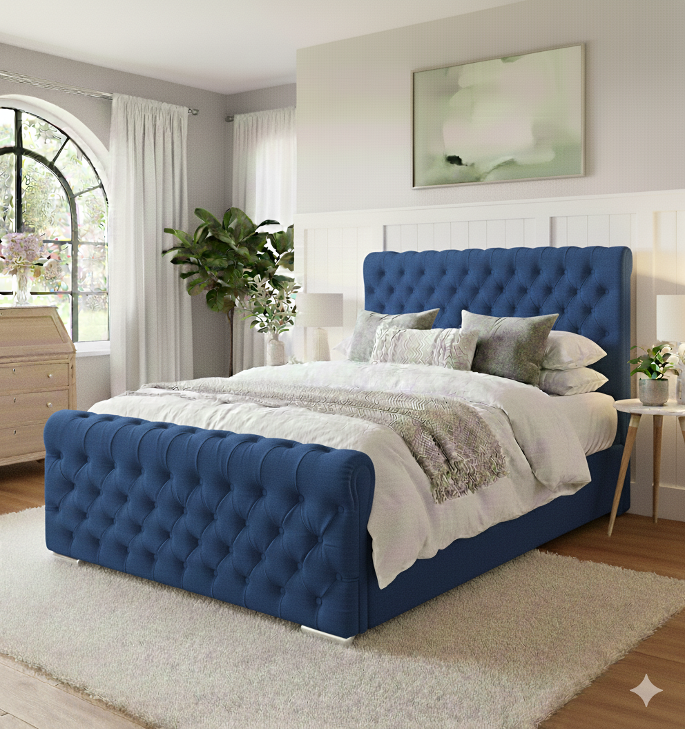 FREE DELIVERY! Luxury Wingback Chesterfield Ottoman Bed Frame – Deep Button Tufted Velvet | Available in All Sizes