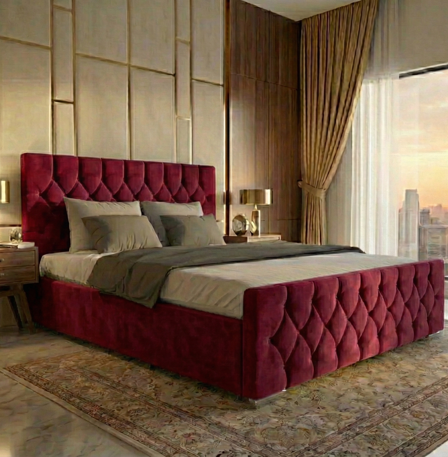 FREE DELIVERY! Luxury Velvet Chesterfield Bed with Deep Diamond Tufting & Chrome Feet – Available in All Sizes