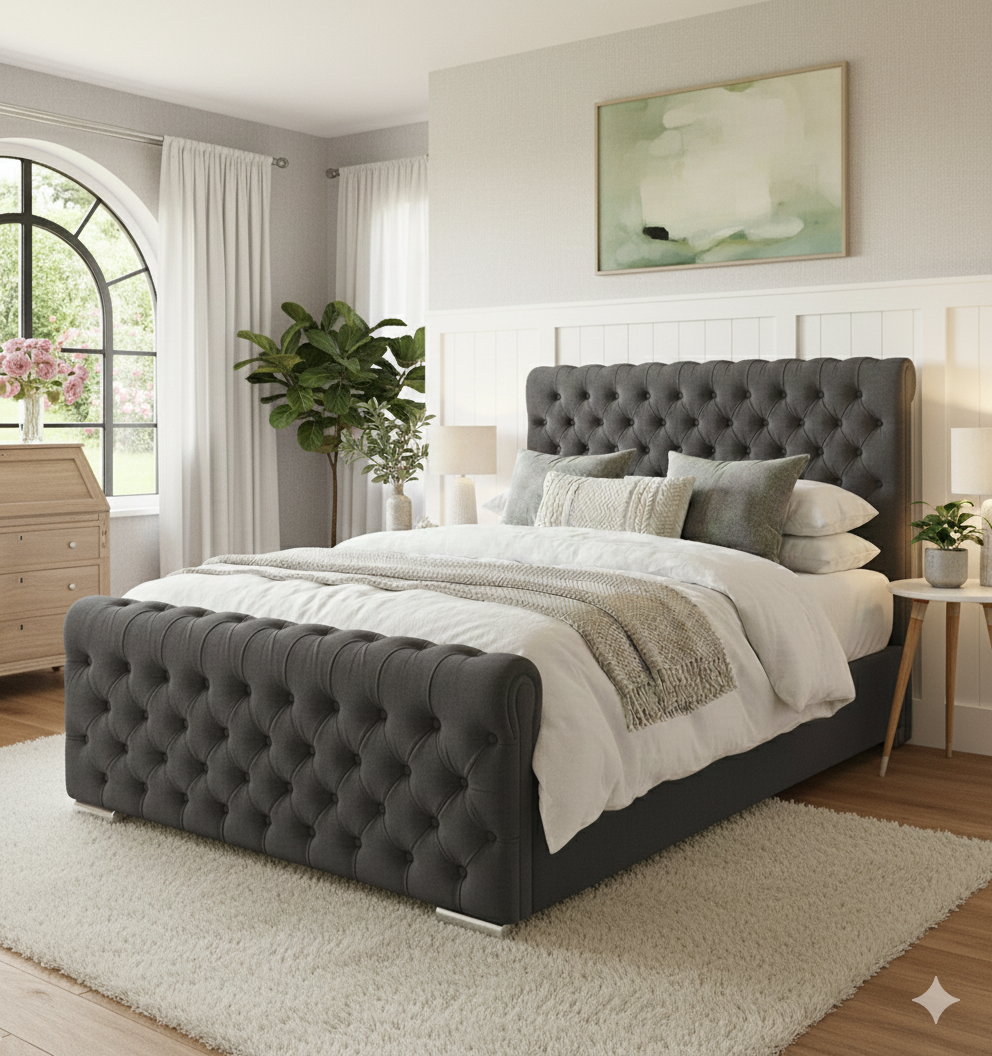 FREE DELIVERY! Luxury Wingback Chesterfield Ottoman Bed Frame – Deep Button Tufted Velvet | Available in All Sizes