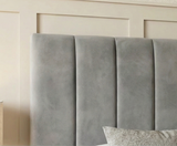 FREE DELIVERY! Modern Velvet Ottoman Bed Frame with Gas-Lift Storage & Tall Vertical Design Headboard – Available in All Sizes