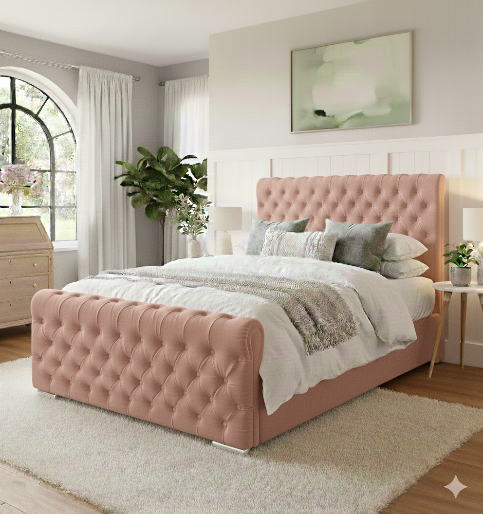 FREE DELIVERY! Luxury Wingback Chesterfield Ottoman Bed Frame – Deep Button Tufted Velvet | Available in All Sizes