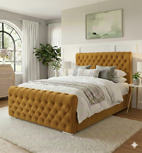 NEW!!  FREE DELIVERY! Luxury Round Chesterfield Diamond Button Tufted Velvet Ottoman Bed Frame | Available in All Sizes & Any Color - Anna Furniture
