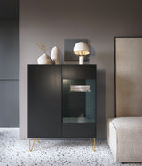 Display cabinet HARMONY 04 black / black marbleStorage cabinet HARMONY 02 black / black marble 97/122/37CM ColourBlack / Black marble + Golden MaterialLaminated board 16mm VeneerEdging ABS Metal Legs PUSH-TO-OPENAnna Furniture