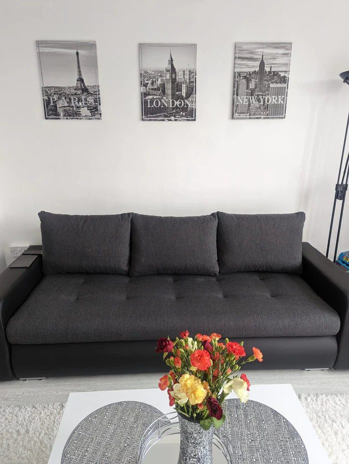 SOFA BED DAVY 228CM INARI 96 / MADRYT 9100 / BONELL SPRINGS + FOAMMORE AVAILABLE COLOR CLICK HEREMADE IN FABRIC INARI CLICK HERE + MADRID FAUX LEATHER CLICK HERE Dimensions:- 143/190 sleeping area- width 228- depth 93- height to the seat 42* dimensions ar