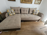 CORNER SOFA BED SAM BROWN BERLIN 03 / W55 236CM 2X STORAGE SPACE universal RIGHT/LEFT CORNER / BONELL SPRINGS + FOAMTHIS MODEL IS UNIVERSAL WHICH MEANS YOU CAN CHOOSE CORNER SIDE DURING ASSEMBLY3x PILLOWS INCLUDED2X STORAGE SPACE BONELL SPRINGS + FOAM DIM