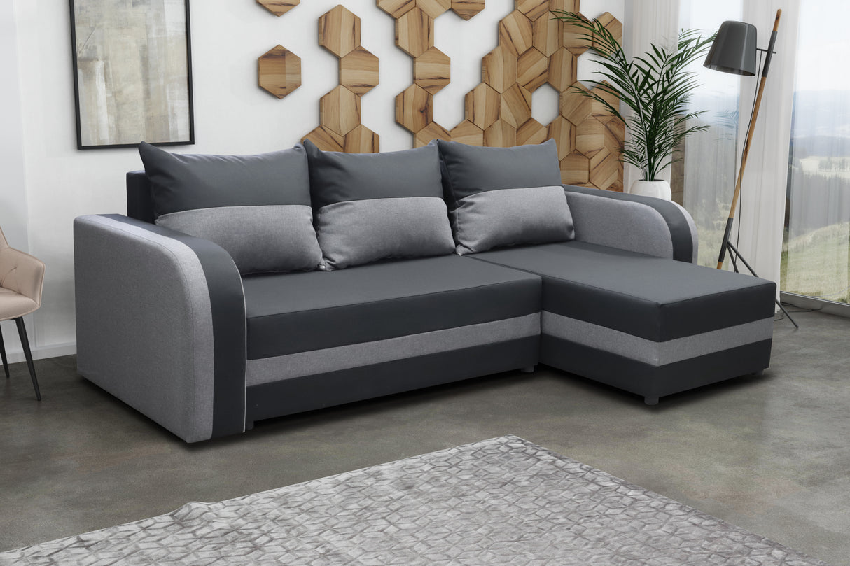 CORNER SOFA BED FLORIDA 238CM universal RIGHT/LEFT CORNER / FOAMTHIS MODEL IN UNIVERSAL WHICH MEANS YOU CAN CHOOSE CORNER SIDE DURING ASSEMBLY3x PILLOWS INCLUDED1X STORAGE SPACESLEEPING FUNCTIONSAWANA FABRICDIMENTIONSWidth: 238 cmDepth: 138cmSleeping area