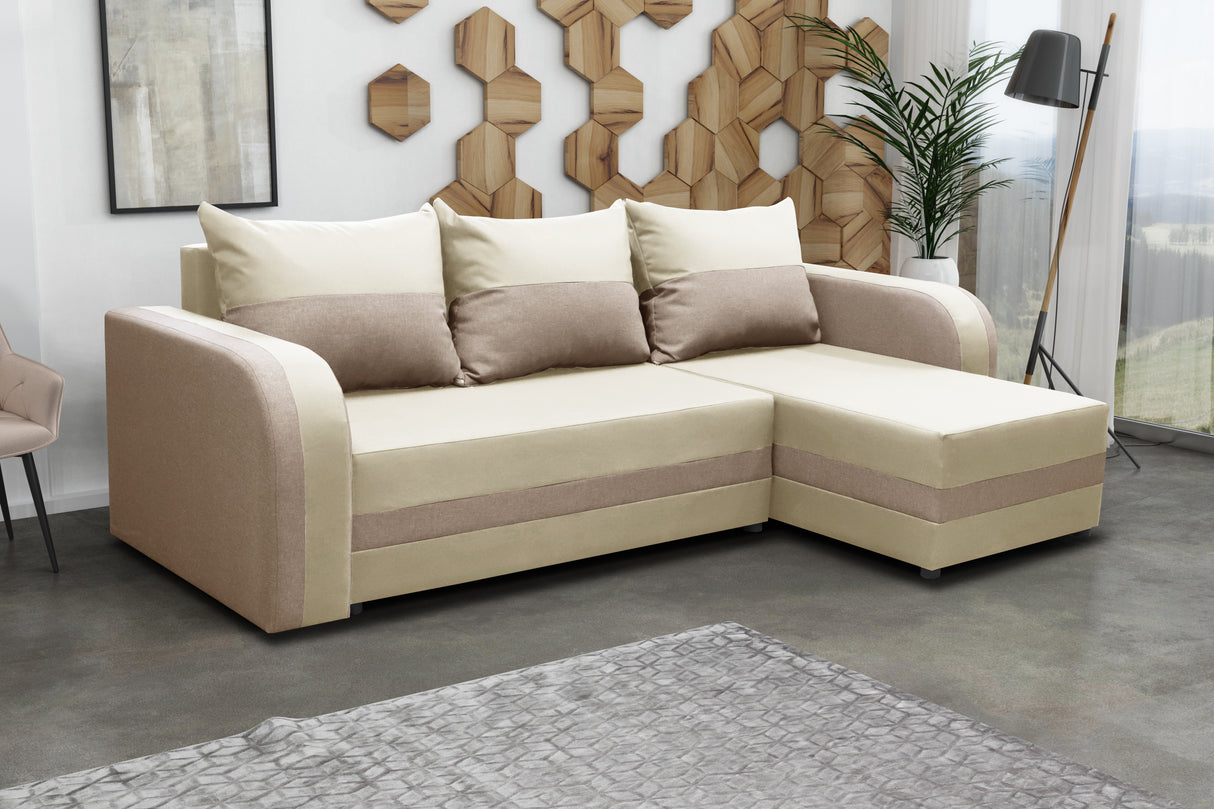 CORNER SOFA BED FLORIDA 238CM universal RIGHT/LEFT CORNER / FOAMTHIS MODEL IN UNIVERSAL WHICH MEANS YOU CAN CHOOSE CORNER SIDE DURING ASSEMBLY3x PILLOWS INCLUDED1X STORAGE SPACESLEEPING FUNCTIONSAWANA FABRICDIMENTIONSWidth: 238 cmDepth: 138cmSleeping area