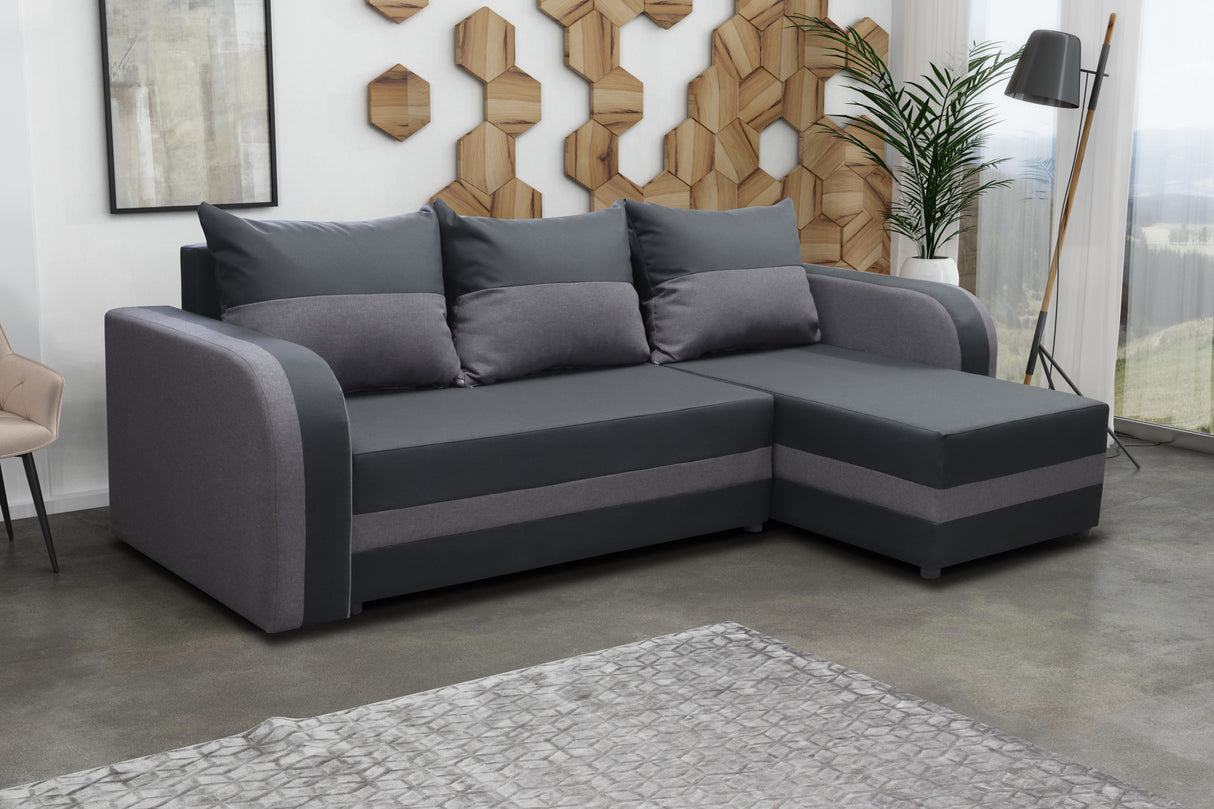 CORNER SOFA BED FLORIDA 238CM universal RIGHT/LEFT CORNER / FOAMTHIS MODEL IN UNIVERSAL WHICH MEANS YOU CAN CHOOSE CORNER SIDE DURING ASSEMBLY3x PILLOWS INCLUDED1X STORAGE SPACESLEEPING FUNCTIONSAWANA FABRICDIMENTIONSWidth: 238 cmDepth: 138cmSleeping area