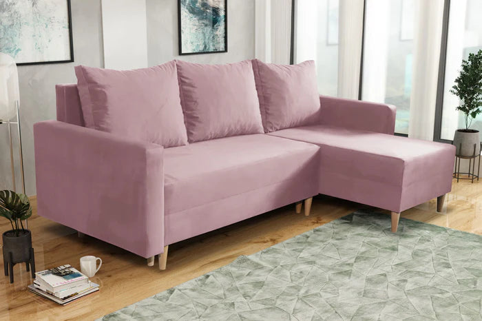 NEW! CORNER SOFA BED SNUGGY 222CM MANILA09 UNIVERSAL CORNER RIGHT/LEFT / FOAMTHIS MODEL IS UNIVERSAL WHICH MEANS YOU CAN CHOOSE CORNER SIDE DURING ASSEMBLY3x PILLOWS INCLUDED1X STORAGE SPACESOFT TOUCH FABRC MANILA CLICK HERE DIMENTIONS222X137.5CMSLEEPING