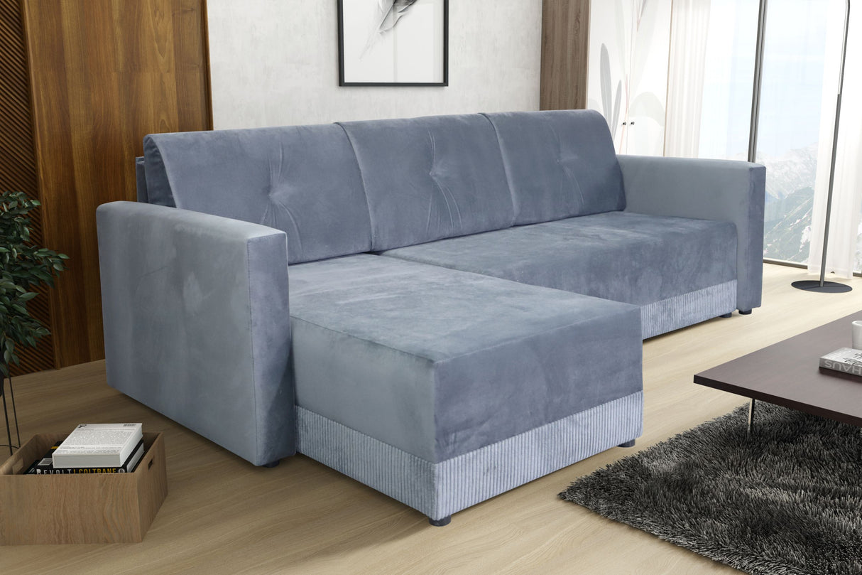 CORNER SOFA BED TEXAS 222CM UNIVERSAL RIGHT/LEFT CORNER CHOICE OF 15 COLORS / FOAMTHIS MODEL IS UNIVERSAL WHICH MEANS YOU CAN CHOOSE CORNER SIDE DURING ASSEMBLY CORNER SOFA BED TEXASFOAM T301X STORAGE SPACE3X PILLOWS MADE OF FOAMEASY CLEAN SOFT TOUCH FABR