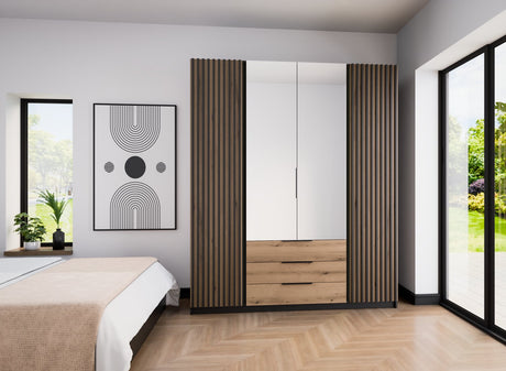 KAJA 2LAM 2 MIRROR 3S - AVAILABLE IN 4 COLORSDimensions: 2000 x 2390 x 619 mm (W x H x D)Number of Packages: 6Front:- laminated plate 16 mm - the edge of ABS- handle UA-HEXA-256-20M, 256 mm / aluminumThe body:- laminated plate 16 mm- melamine / ABS periph