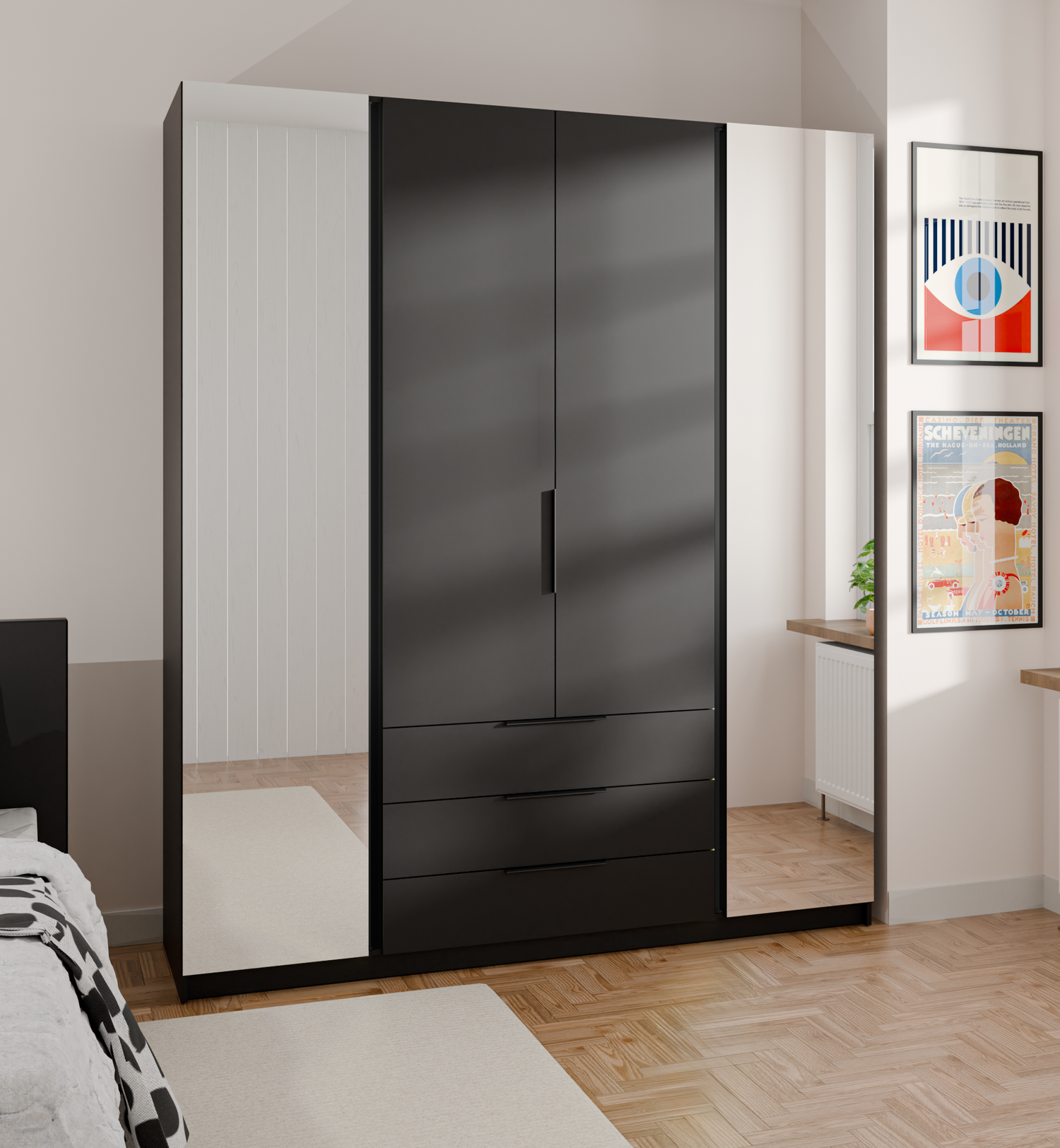 KAJA 2 MIRROR 2F 3S - AVAILABLE IN 4 COLORSDimensions: 2000 x 2390 x 619 mm (W x H x D)Number of Packages: 6Front:- laminated plate 16 mm - the edge of ABS- handle UA-HEXA-256-20M, 256 mm / aluminumThe body:- laminated plate 16 mm- melamine / ABS peripher