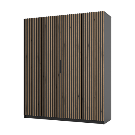 KAJA 4LAM - AVAILABLE IN 4 COLORSDimensions: 2000 x 2390 x 619 mm (W x H x D)Number of Packages: 6Front:- laminated plate 16 mm - black- the edge of ABS- handle UA-HEXA-256-20M, 256 mm / aluminumThe body:- laminated plate 16 mm - oak evoke- melamine / ABS