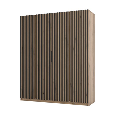 KAJA 4LAM - AVAILABLE IN 4 COLORSDimensions: 2000 x 2390 x 619 mm (W x H x D)Number of Packages: 6Front:- laminated plate 16 mm - black- the edge of ABS- handle UA-HEXA-256-20M, 256 mm / aluminumThe body:- laminated plate 16 mm - oak evoke- melamine / ABS