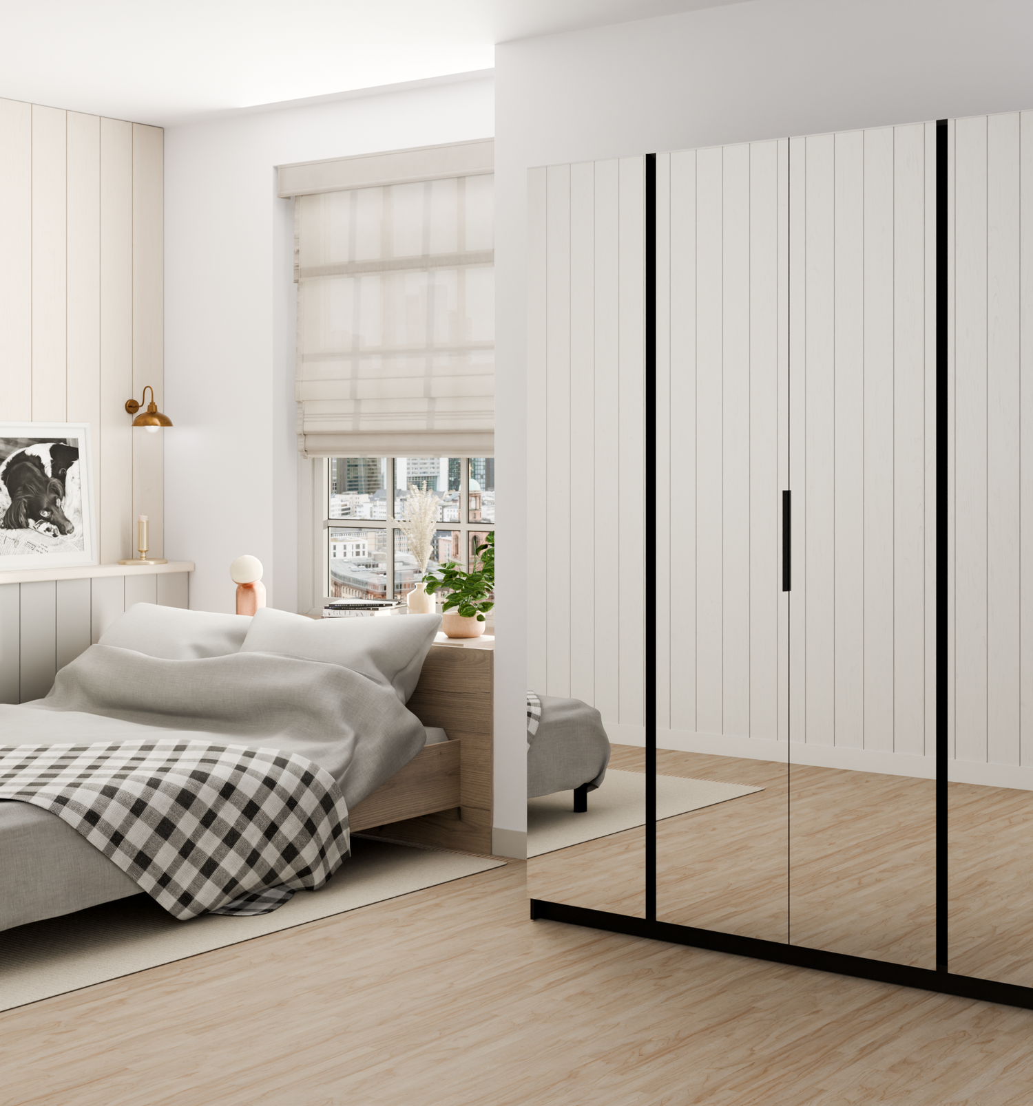 KAJA 4 MIRROR - AVAILABLE IN 4 COLORSDimensions: 2000 x 2390 x 619 mm (W x H x D)Number of Packages: 6Front:- laminated plate 16 mm - black- the edge of ABS- handle UA-HEXA-256-20M, 256 mm / aluminumThe body:- laminated plate 16 mm - oak evoke- melamine /