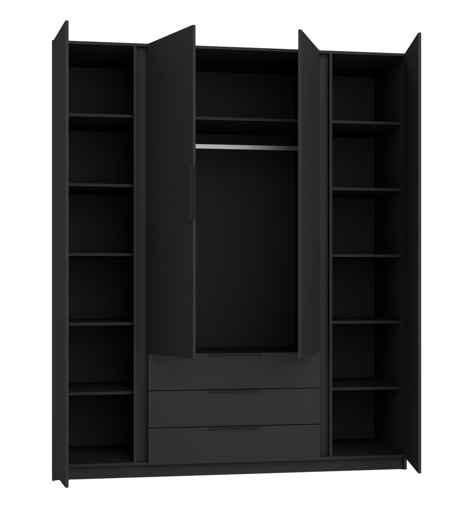 KAJA 4F 3S - AVAILABLE IN 4 COLORSDimensions: 2000 x 2390 x 619 mm (W x H x D)Number of packages: 6Front:- 16 mm laminated board- ABS edging- UA-HEXA-256-20M holder, 256 mm / aluminumBody:- 16 mm laminated board - melamine / ABS edgeDrawers:- QUADRO guide