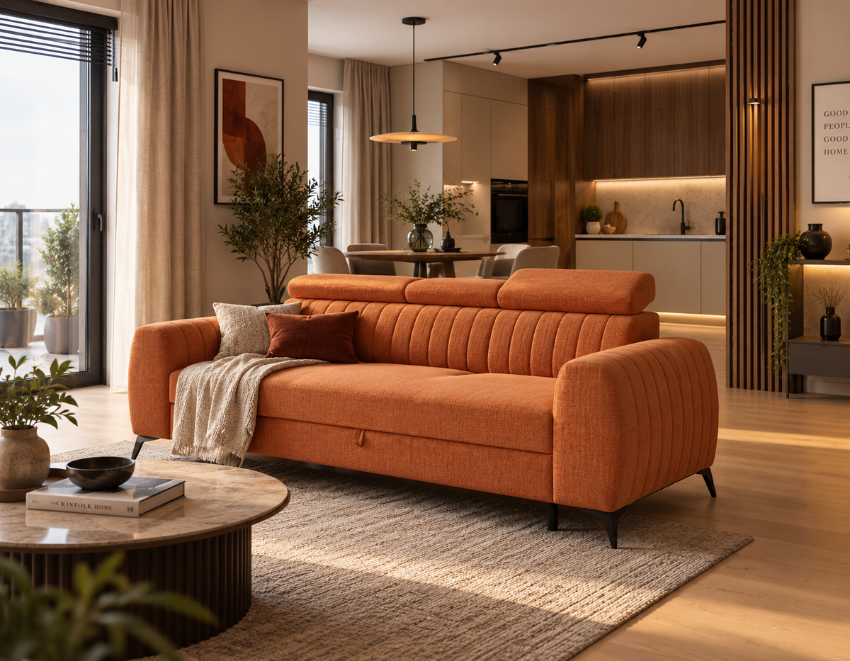 NEW!! SOFA BED AURA 258 CM FOAM + WAVY SPINGS CHOICE OF COLORS