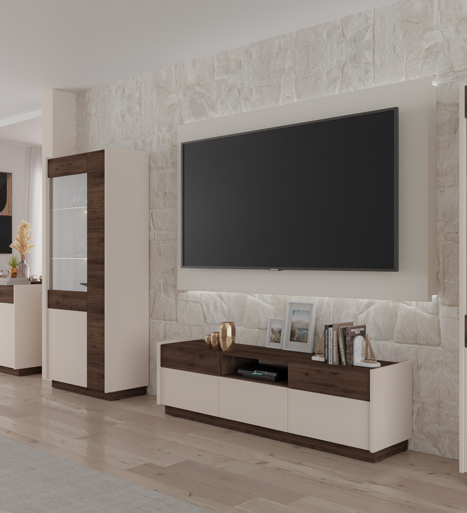 LIVING ROOM KOBE FURNITURE SET SAND BEIGE / WALNUT OKAPI