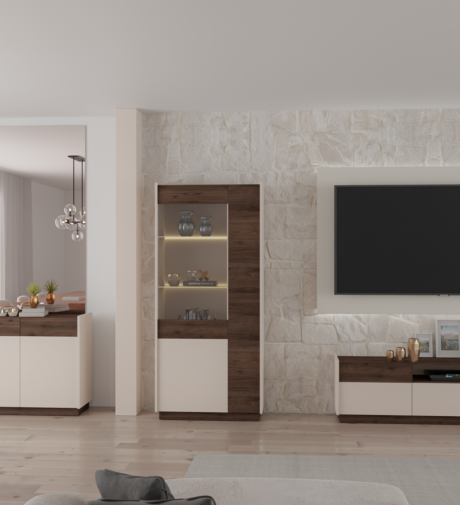 LIVING ROOM KOBE FURNITURE SET SAND BEIGE / WALNUT OKAPI