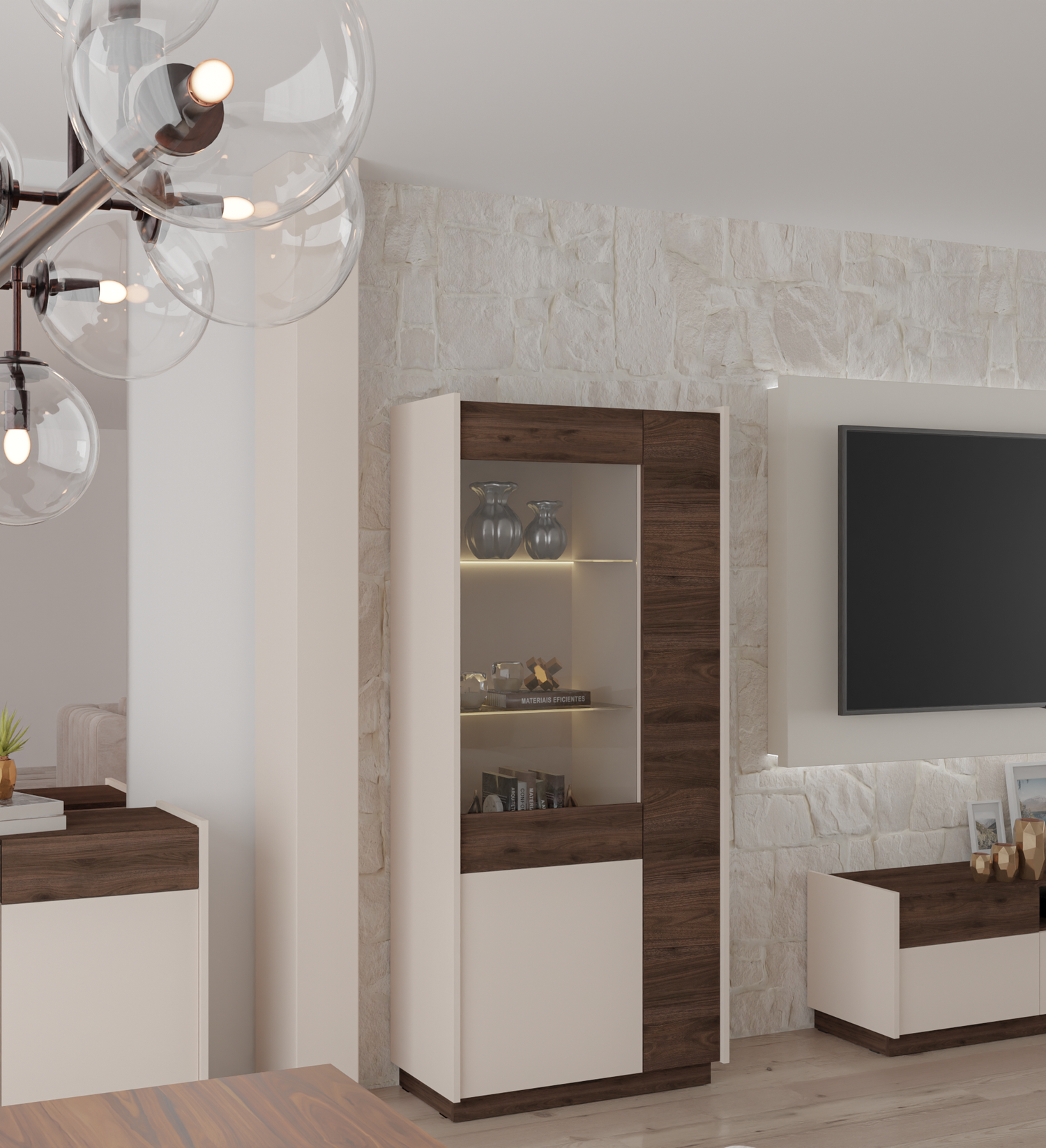 LIVING ROOM KOBE FURNITURE SET SAND BEIGE / WALNUT OKAPI