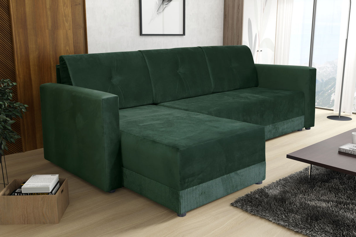 CORNER SOFA BED TEXAS 222CM UNIVERSAL RIGHT/LEFT CORNER CHOICE OF 15 COLORS / FOAMTHIS MODEL IS UNIVERSAL WHICH MEANS YOU CAN CHOOSE CORNER SIDE DURING ASSEMBLY CORNER SOFA BED TEXASFOAM T301X STORAGE SPACE3X PILLOWS MADE OF FOAMEASY CLEAN SOFT TOUCH FABR