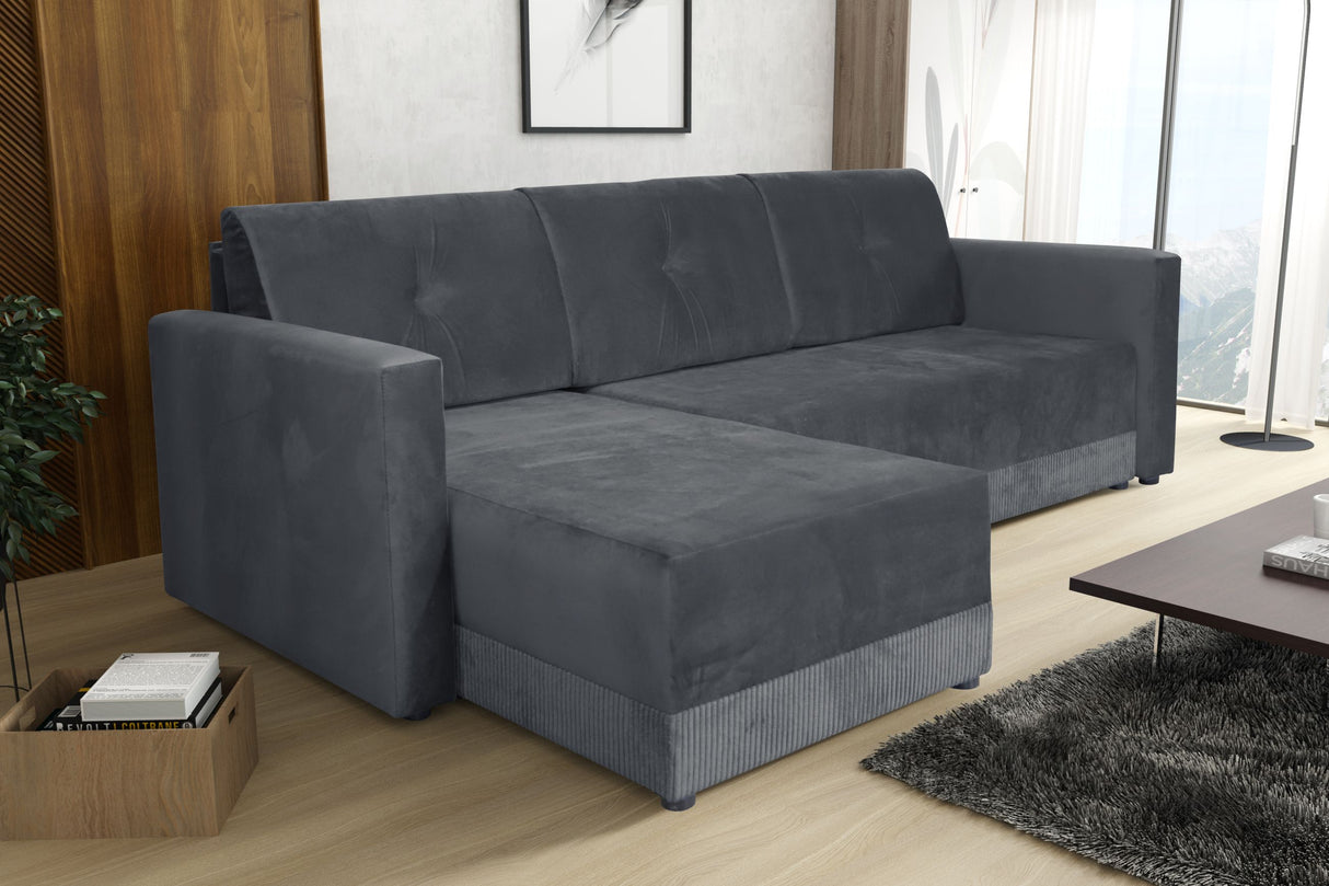 CORNER SOFA BED TEXAS 222CM UNIVERSAL RIGHT/LEFT CORNER CHOICE OF 15 COLORS / FOAMTHIS MODEL IS UNIVERSAL WHICH MEANS YOU CAN CHOOSE CORNER SIDE DURING ASSEMBLY CORNER SOFA BED TEXASFOAM T301X STORAGE SPACE3X PILLOWS MADE OF FOAMEASY CLEAN SOFT TOUCH FABR