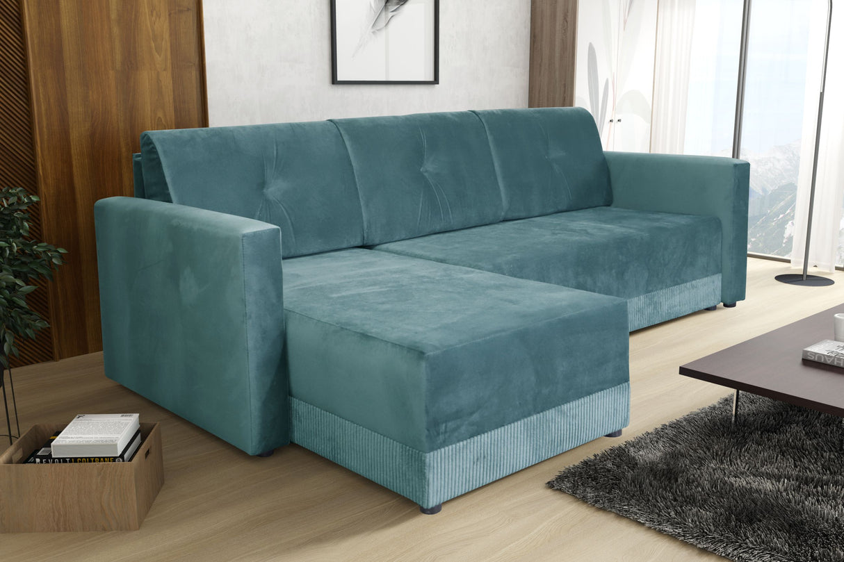 CORNER SOFA BED TEXAS 222CM UNIVERSAL RIGHT/LEFT CORNER CHOICE OF 15 COLORS / FOAMTHIS MODEL IS UNIVERSAL WHICH MEANS YOU CAN CHOOSE CORNER SIDE DURING ASSEMBLY CORNER SOFA BED TEXASFOAM T301X STORAGE SPACE3X PILLOWS MADE OF FOAMEASY CLEAN SOFT TOUCH FABR