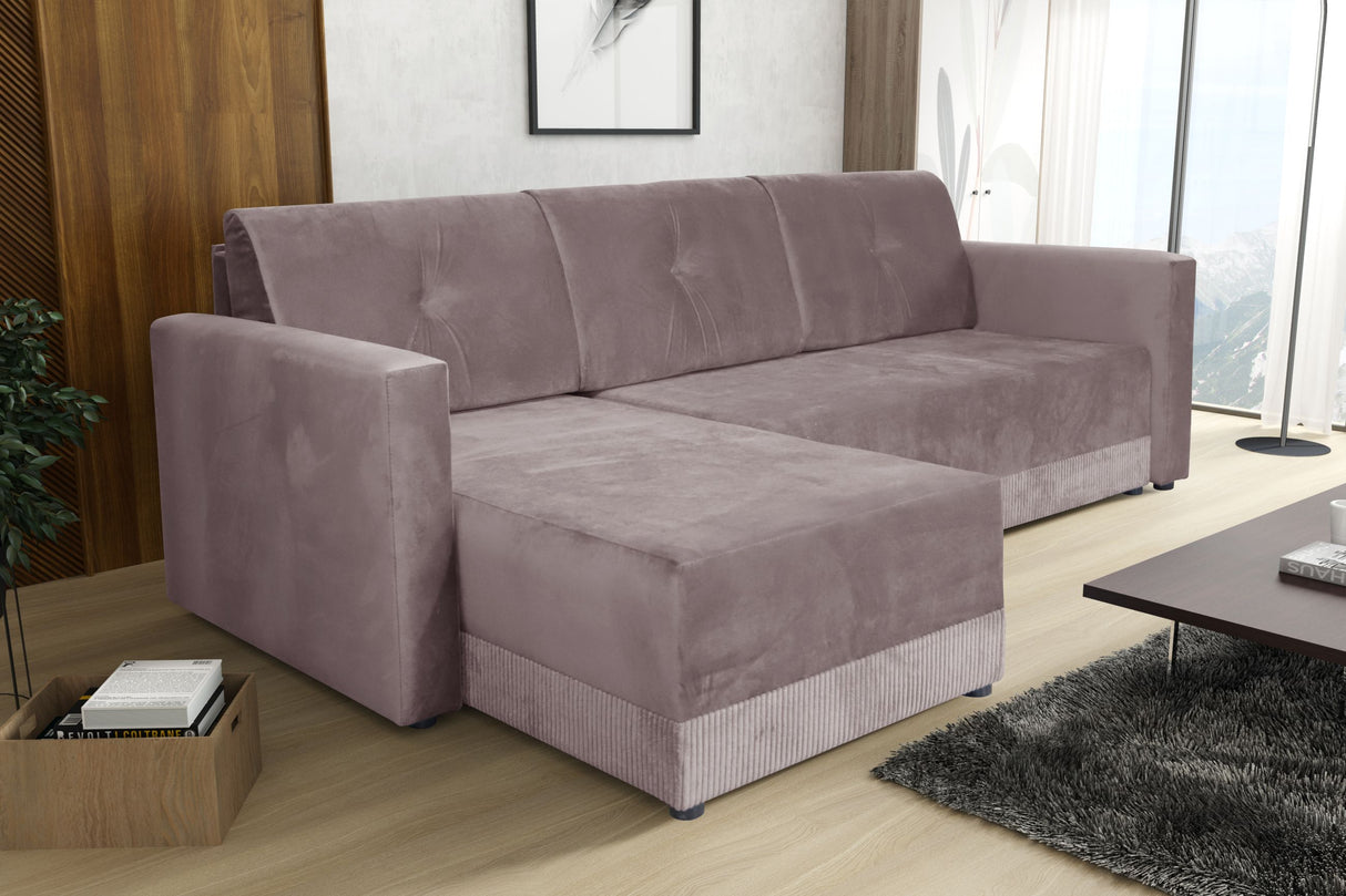 CORNER SOFA BED TEXAS 222CM UNIVERSAL RIGHT/LEFT CORNER CHOICE OF 15 COLORS / FOAMTHIS MODEL IS UNIVERSAL WHICH MEANS YOU CAN CHOOSE CORNER SIDE DURING ASSEMBLY CORNER SOFA BED TEXASFOAM T301X STORAGE SPACE3X PILLOWS MADE OF FOAMEASY CLEAN SOFT TOUCH FABR