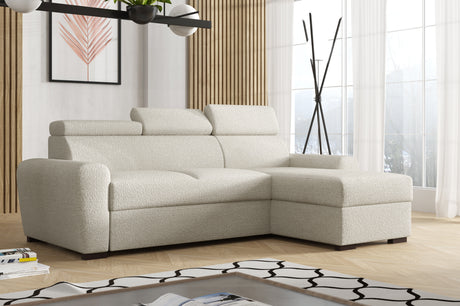 UNIVERSAL CORNER SOFA BED LAMBI 249CM BOUCLE FABRIC ADJUSTABLE HEADREST *CHOICE OF COLORS* / SPRINGS + FOAMADJUSTABLE HEADRESTSBOUCLE FABRIC1X STORAGE SPACEMADE IN LAMBI FABRIC CLICK HERE THIS MODEL IS UNIVERSAL WHICH MEANS YOUR CAN CHOOSE CORNER SIDE DUR