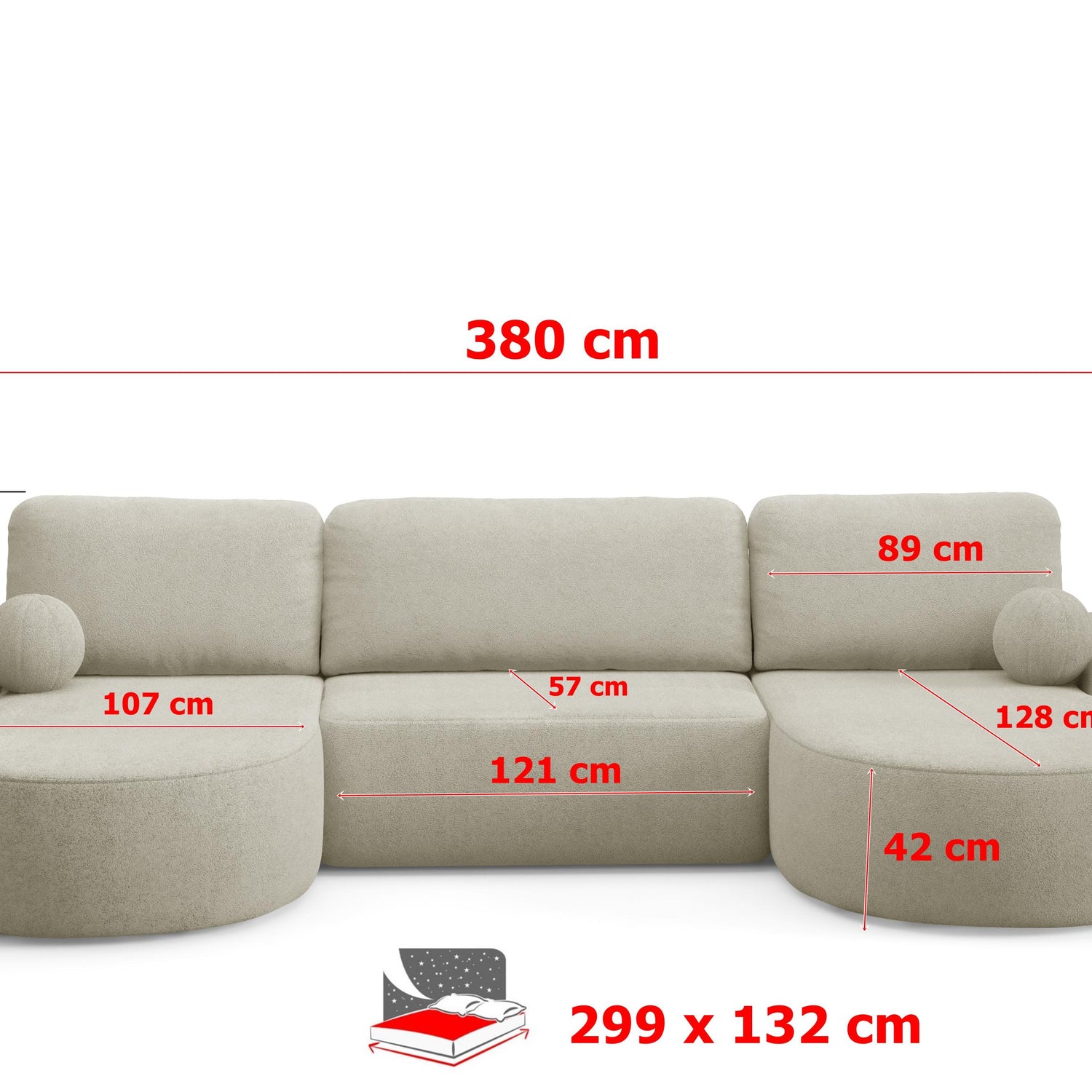 CORNER SOFA BED LUNA U 380cm universal RIGHT/LEFT CORNER / FOAM STAIN PROOF FABRIC